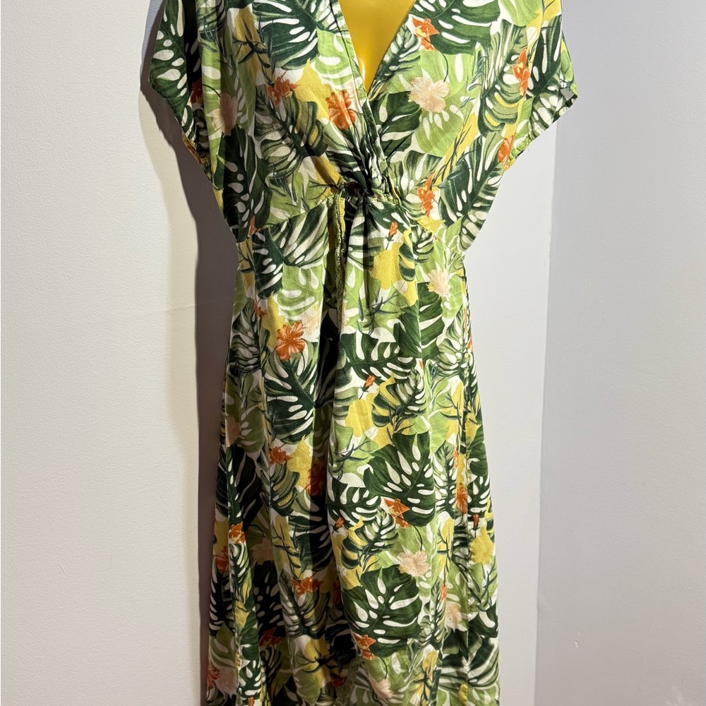 Tropical Leaf Print Maxi Coverup